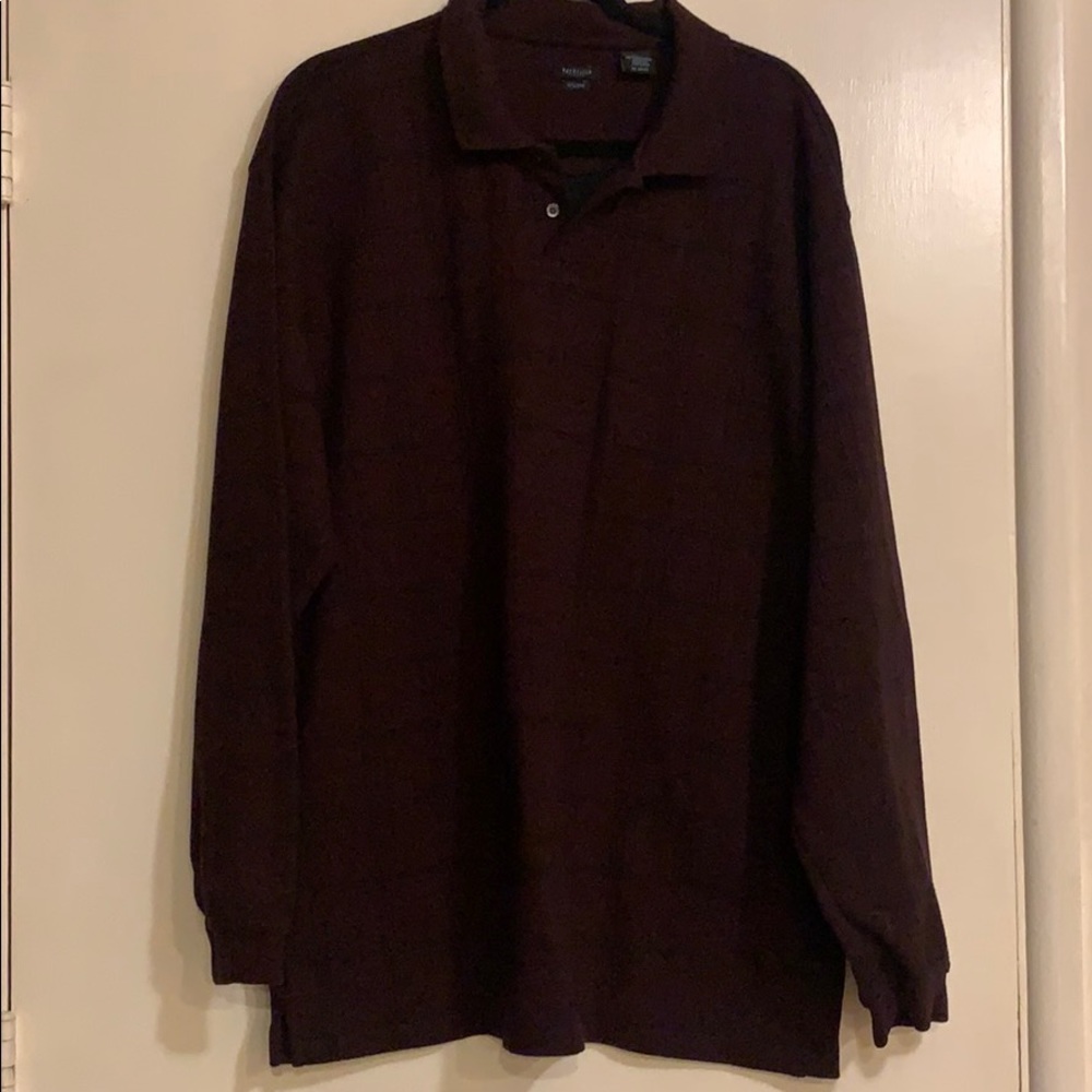 Van Huesen Men’s Long Sleeve Polo Burgundy plaid XXL